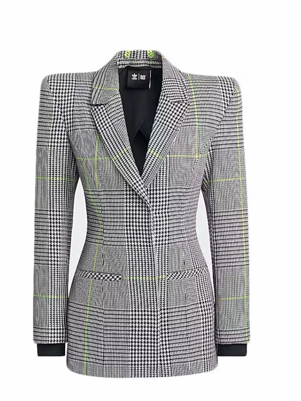 adidas ivy park Black, White & Lime Glen Plaid Tailored Blazer